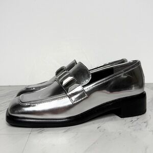 Rag & Bone Maxwell Silver Metallic Square Toe Loafer 37.5